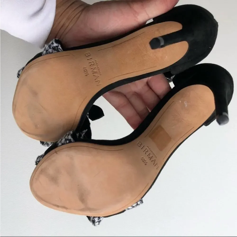NEW Alexandre Birman Clarita Black Houndstooth Ruffle Sandals heels